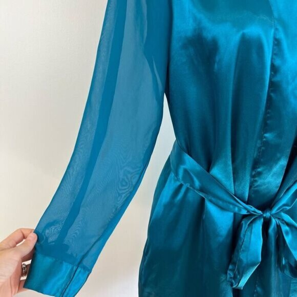 Vintage Y2K La Vie En Rose Women’s S/M Blue Satin Belted Nightwear Robe Sleepwea - Picture 2 of 15